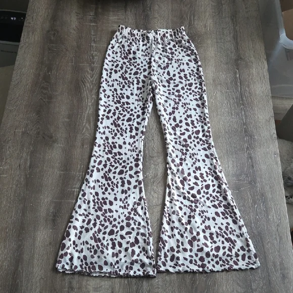 Glassons Animal Print Flare Layered Mesh High Waist Stretchy Pants XS Cow Print - Picture 2 of 12
